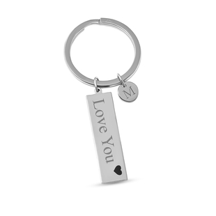Personalised Engravable Disc & Bar Charm Key Ring With Heart in Silver Tone