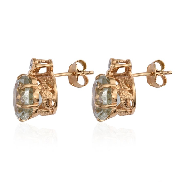 GP Green Amethyst, Natural Cambodian Zircon and Kanchanaburi Blue Sapphire Stud Earrings (with Push Back) in 14K Gold Overlay Sterling Silver 8.750 Ct.