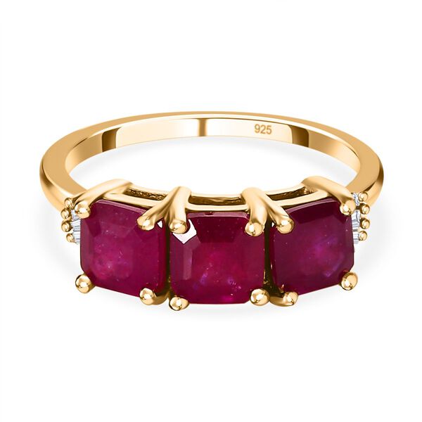 2.50 Ct Niassa Ruby and Diamond Trilogy Ring in 14K Gold Plated ...