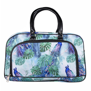 Peacock Pattern Travel Bag with Shoulder Strap and Zipper Closure (Size:43x25x18Cm) - Green