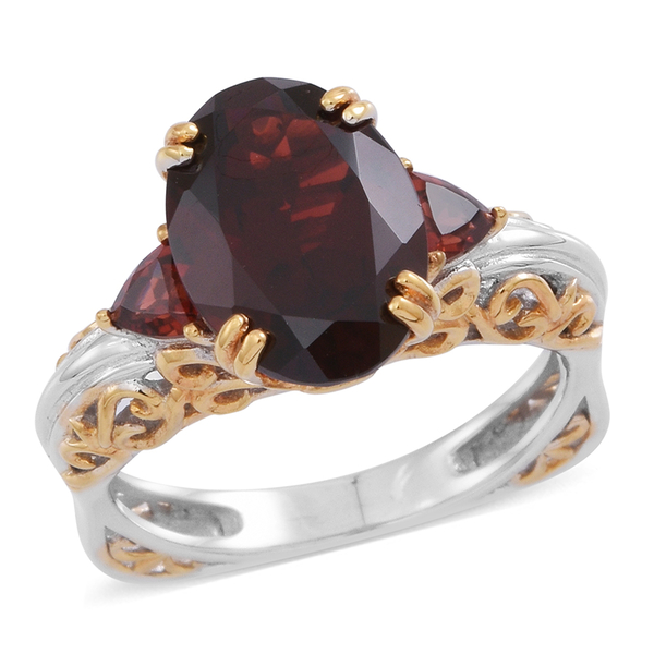Limited Edition- Very Rare Size Mozambique Garnet (Ovl 6.40 Ct) Ring in Rhodium Plated and Yellow Go