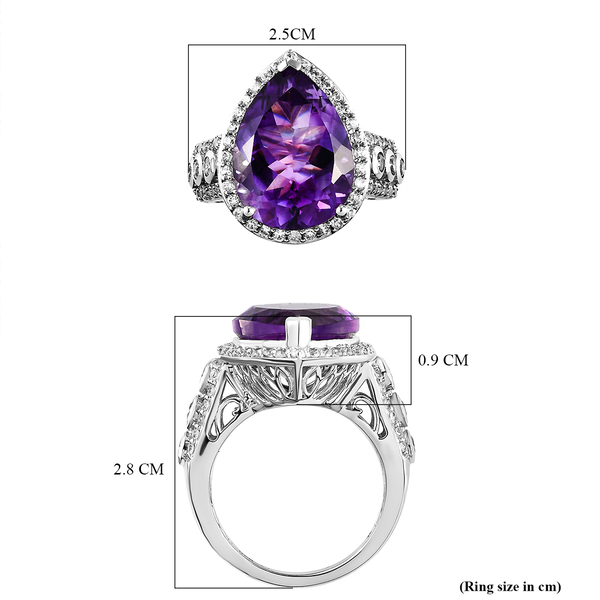 Moroccan Amethyst and Natural Cambodian Zircon Ring in Sterling Silver, Silver Wt 5.25 Gms