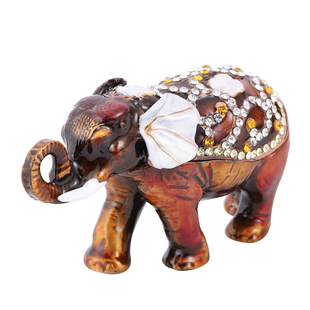 Multi Austrian Crystal Studded Enamelled Elephant Trinket Box in Antique Rose Gold Tone