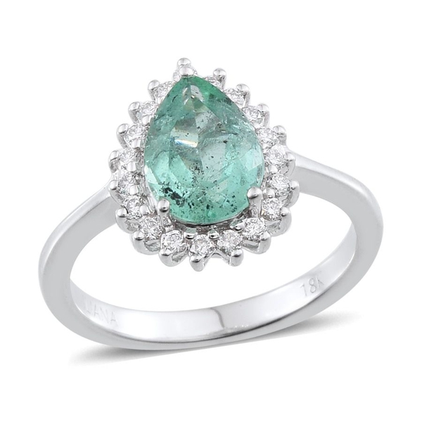 ILIANA 18K W Gold Boyaca Colombian Emerald (Pear 2.00 Ct), Diamond Ring 2.250 Ct.