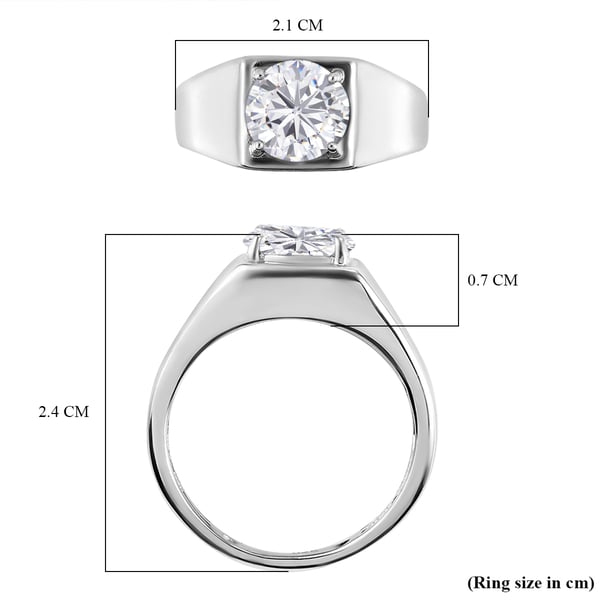Moissanite Mens Ring in Platinum Overlay Sterling Silver 1.89 Ct.