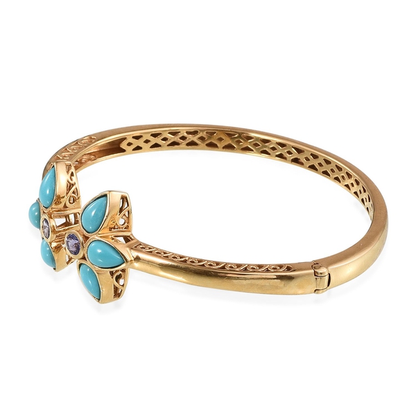 Arizona Sleeping Beauty Turquoise (Pear), Tanzanite Bangle (Size 7.5) in 14K Gold Overlay Sterling Silver 5.000 Ct.