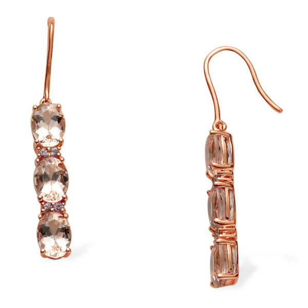 9K Rose Gold Marropino Morganite (Ovl), Pink Sapphire Hook Earrings 4.330 Ct.