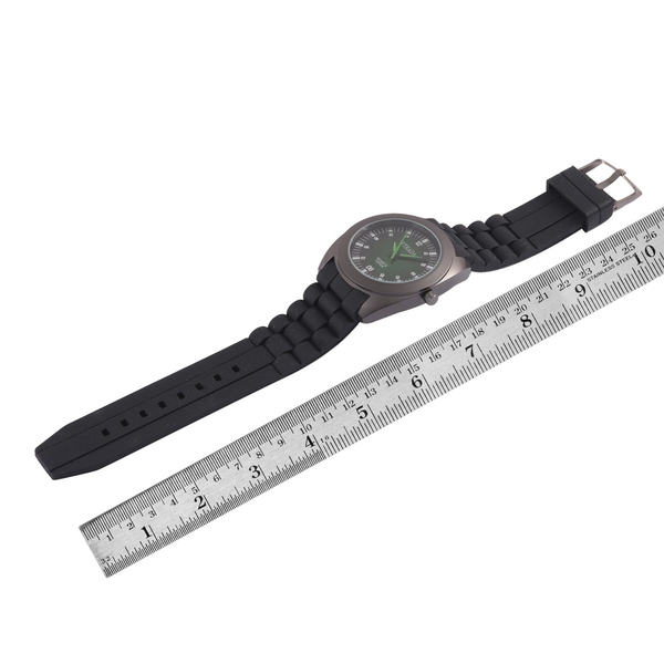 STRADA Japanese Movement Green Dial Water Resistant Watch in Black Tone with Stainless Steel Back and Black Silicone Strap