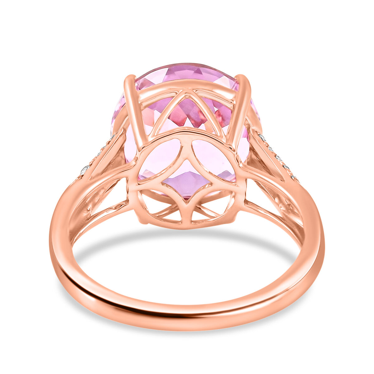 14K Rose Gold  AAA   Martha Rocha Kunzite ,  White Diamond  I1 Solitaire Ring 8.45 ct,  Gold Wt. 3.31 Gms  8.450  Ct.