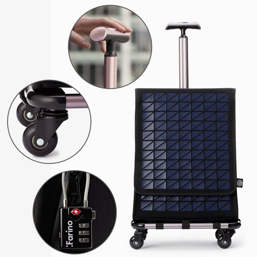 FARINO Unique Top-Loading Bag On 360 Rollerblade Spinner Wheel in Blue and Silver