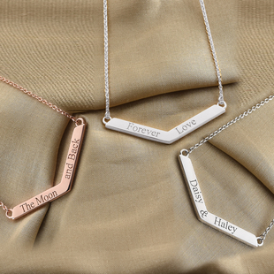 Personalised Engravable V Shape Bar Necklace with 20 Inch Chain