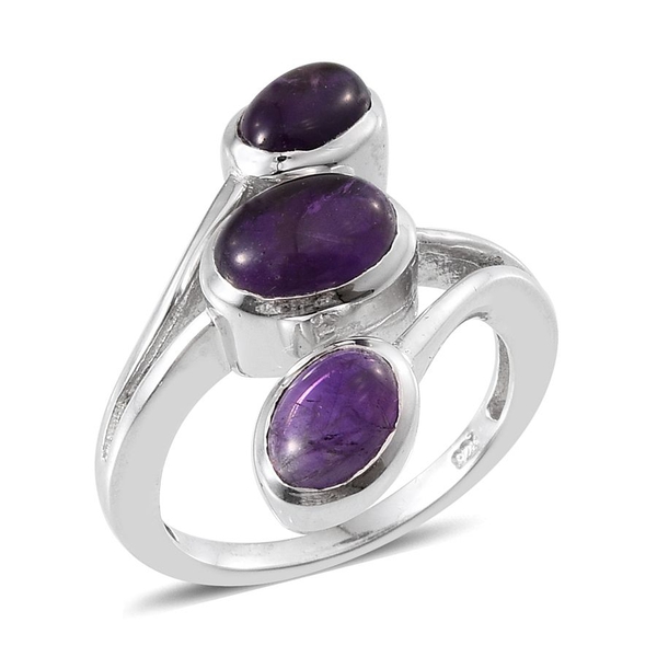 Amethyst (Ovl 1.25 Ct) 3 Stone Crossover Ring in Platinum Overlay Sterling Silver 3.000 Ct.