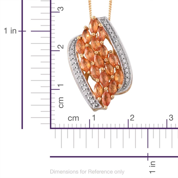 Orange Sapphire (Mrq), Diamond Pendant With Chain in 14K Gold Overlay Sterling Silver 2.010 Ct.