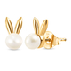 Freshwater Pearl Bunny Stud Earrings (with Push Back) in 14K Gold Overlay Sterling Silver