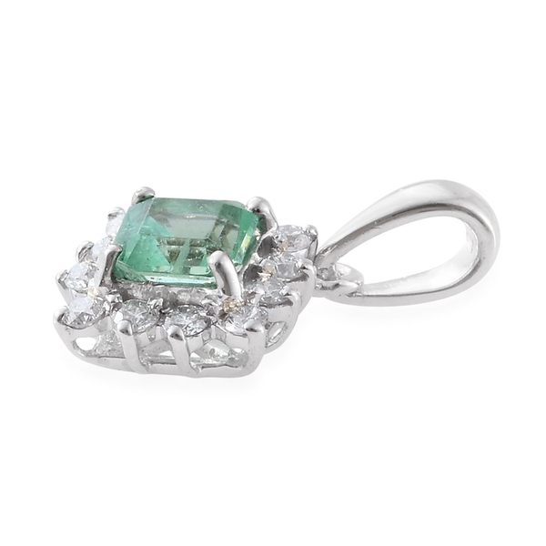 ILIANA 18K White Gold AAA Boyaca Colombian Emerald (Oct), Diamond (SI-G-H) Pendant 1.080 Ct.