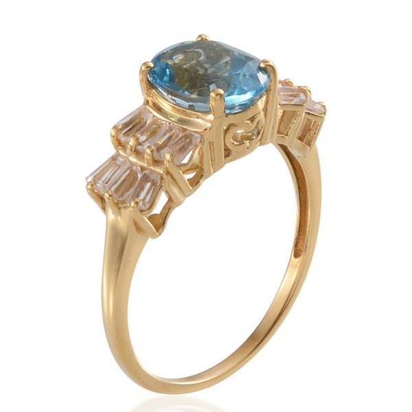 Electric Swiss Blue Topaz (Ovl 2.75 Ct), White Topaz Ring in 14K Gold Overlay Sterling Silver 3.750 Ct.