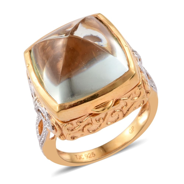 GP Green Amethyst (Cush), Kanchanaburi Blue Sapphire Ring in 14K Gold Overlay Sterling Silver 13.500