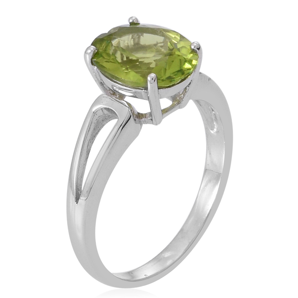 AA Hebei Peridot (Ovl) Solitaire Ring in Rhodium Plated Sterling Silver 3.750 Ct.