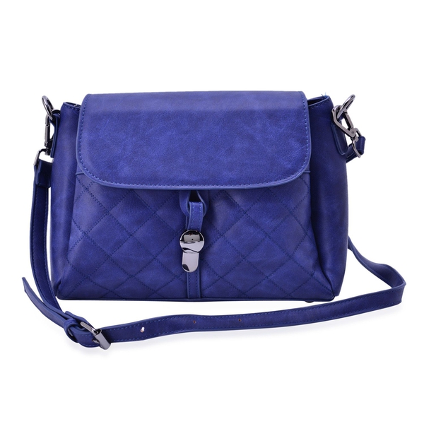 Blue Colour Diamond Cut Pattern Handbag With Adjustable and Removable Shoulder Strap (Size 27.5x21x1