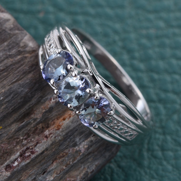 Bondi Blue Tanzanite (Ovl), Diamond Ring in Platinum Overlay Sterling Silver 1.010 Ct.