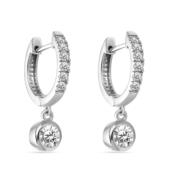 Moissanite Hoop Earrings (With Clasp) in Platinum Overlay Sterling Silver 1.24 Ct.