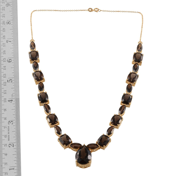 Brazilian Smoky Quartz (Pear 14.50 Ct) Necklace (Size 20) in 14K Gold Overlay Sterling Silver 80.000 Ct.