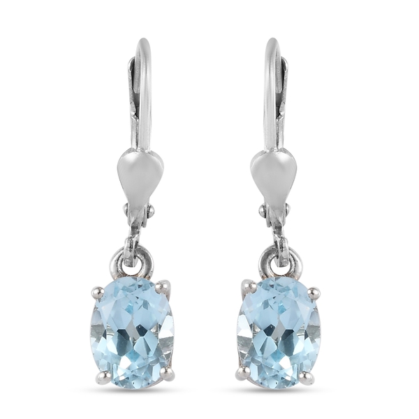 2.75 Ct Sky Blue Topaz Lever Back Solitaire Earrings in Platinum Plated Sterling Silver