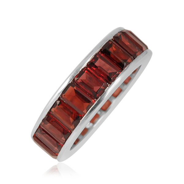 Mozambique Garnet (Bgt) Full Eternity Band Ring in Rhodium Plated Sterling Silver 10.000 Ct.