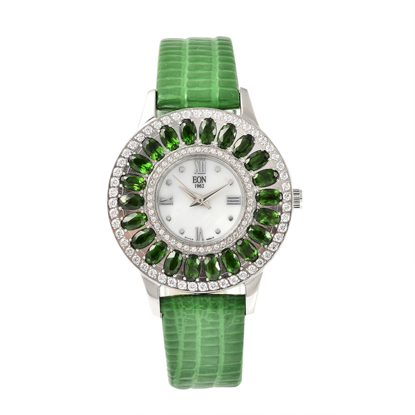 EON 1962 Swiss Movement White Dial Chrome Diopside and Simulated Diamond Studded 3 ATM Water Resista