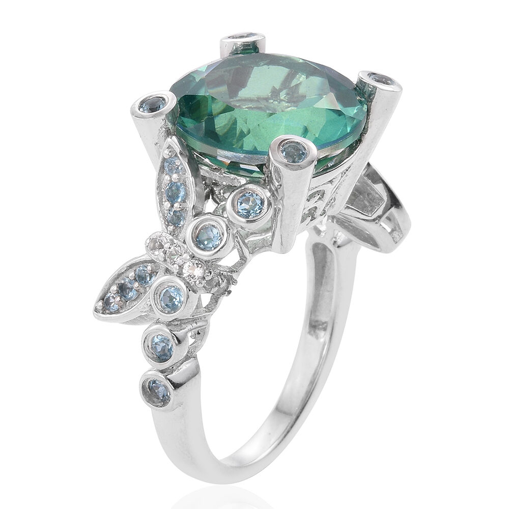 Peacock Quartz (Rnd Ct), Electric Swiss Blue Topaz and White