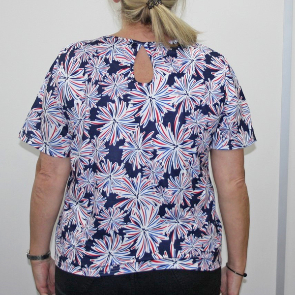 Aura Boutique Printed Short Sleeve Top - Navy