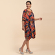 TAMSY 100% Viscose Floral Pattern Kaftan Top with Drawstraing (One Size) - Navy