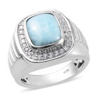 Larimar and Natural Cambodian Zircon Ring (Size S) in Platinum Overlay Sterling Silver 5.53 Ct, Silver wt 10.
