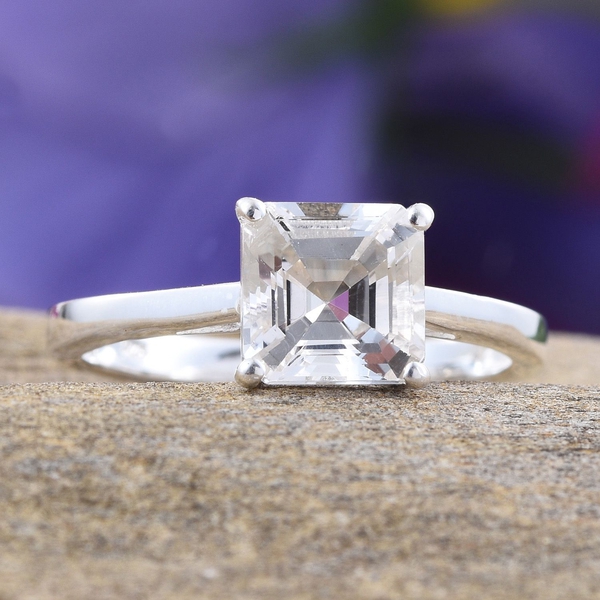 White Topaz (Oct) Solitaire Ring in Sterling Silver 2.000 Ct.