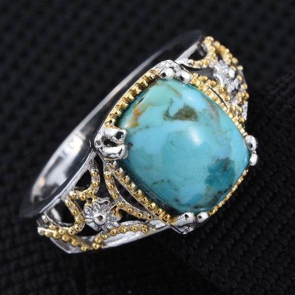 Arizona Matrix Turquoise (Cush) Solitaire Ring in Platinum and Yellow Gold Overlay Sterling Silver 3.250 Ct.