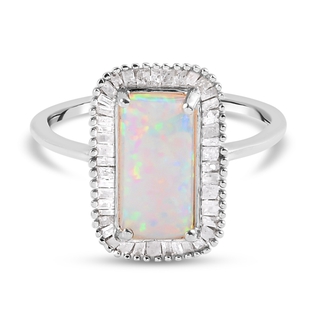 AAA Ethiopian Welo Opal and Diamond Ring in Platinum Overlay Sterling Silver 2.16 Ct.
