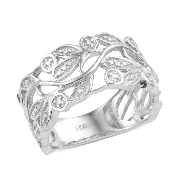 Diamond Leaves Ring in Platinum Plated Sterling Silver