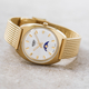 Henry London Moonphase Square Round Ladies White Silver Dial 3 ATM Water Resistant Watch with Gold Colour Mesh Bracelet