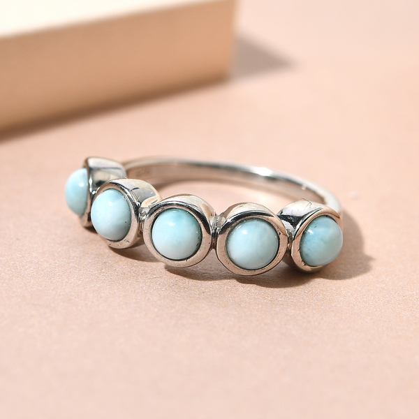 Larimar 5 Stone Ring in Platinum Overlay Sterling Silver 1.59 Ct.