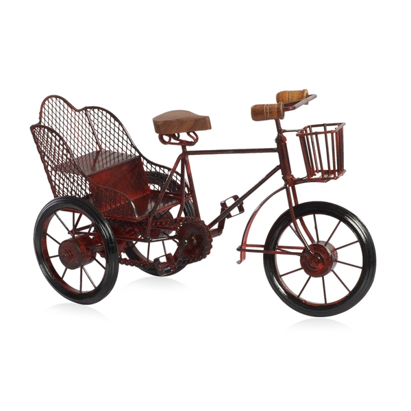 Home Decor - Red Colour Handmade Rickshaw with Basket at the Front