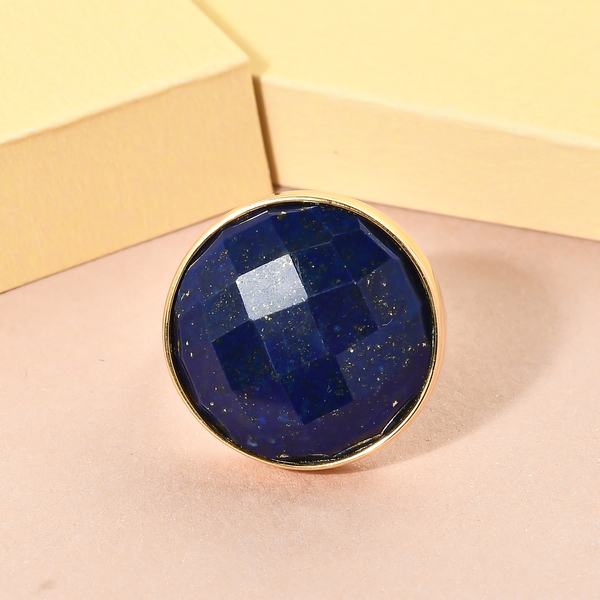 Lapis Lazuli Solitaire Ring in Vermeil Yellow Gold Overlay Sterling Silver 19.77 Ct.