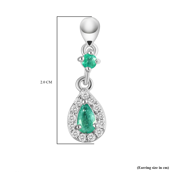 Premium Emerald and Natural Cambodian Zircon Dangling Earrings (With Push Back) in Platinum Overlay Sterling Silver