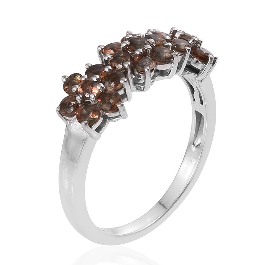 Jenipapo Andalusite (Rnd) Triple Floral Ring in Platinum Overlay Sterling Silver 1.750 Ct.