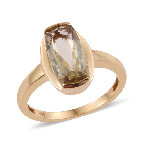 Natural Ouro Verde Quartz (Cush) Solitaire Ring in 14K Gold Overlay Sterling Silver 3.750 Ct.