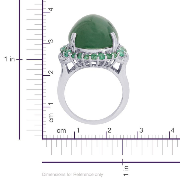 Emerald Quartz (Ovl 19.00 Ct) Kagem Zambian Emerald and Diamond Ring in Platinum Overlay Sterling Silver  20.010 Ct.