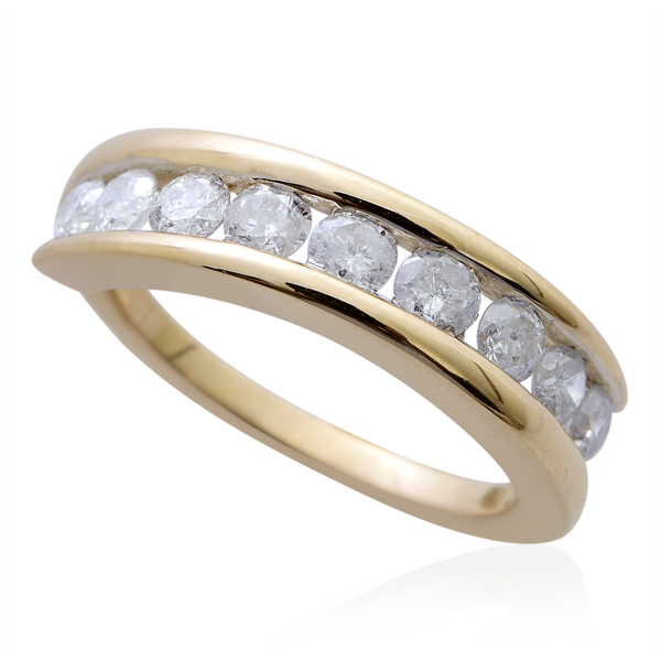 9K Y Gold SGL Certified Diamond (Rnd) (I3/ G-H) Half Eternity Band Ring 1.000 Ct.