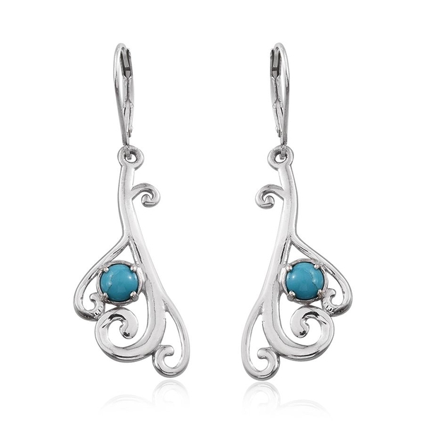 Arizona Kingman Turquoise (Rnd) Lever Back Earrings in Platinum Overlay Sterling Silver 1.000 Ct.