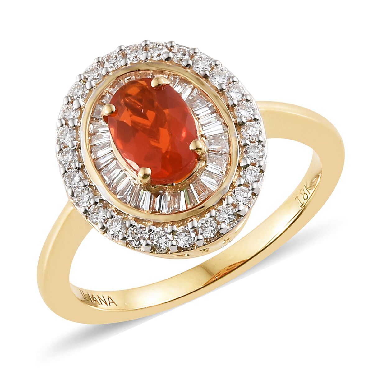 Signature Collection-ILIANA 18K Yellow Gold Jalisco Fire Opal (Ovl) and Diamond Ring  1.000 Ct.