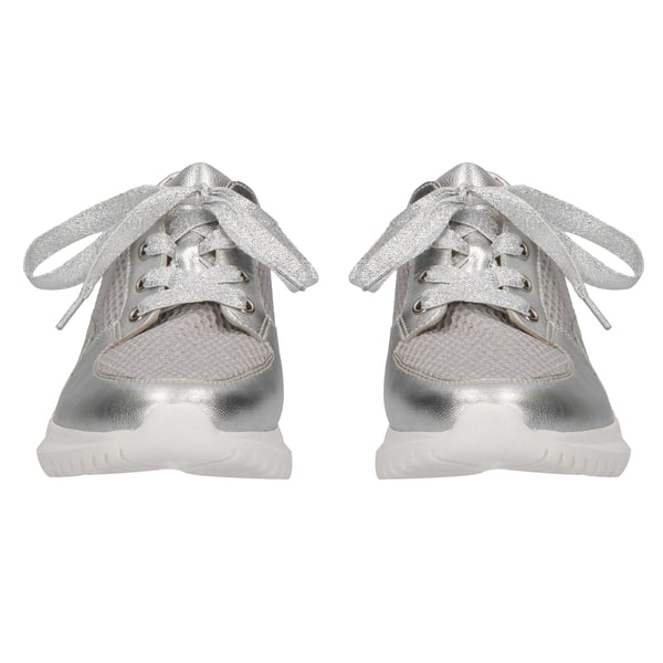Caprice Metallic Leather Trainer in Silver (Size 3.5)