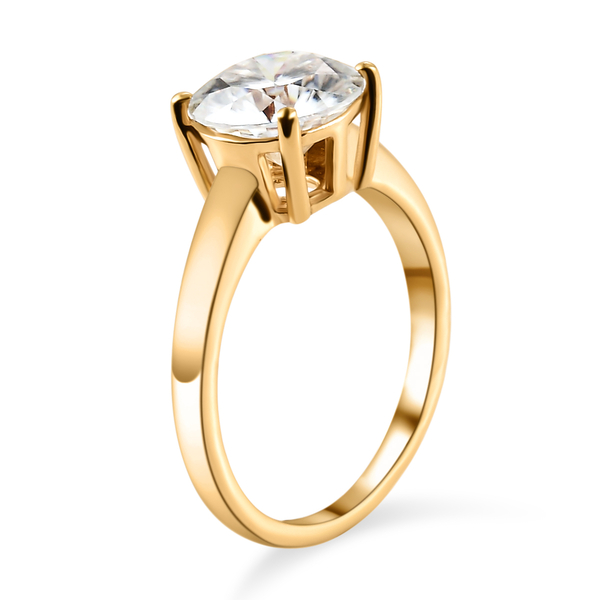 Moissanite Solitaire Ring in Yellow Gold Overlay Sterling Silver 2 Ct